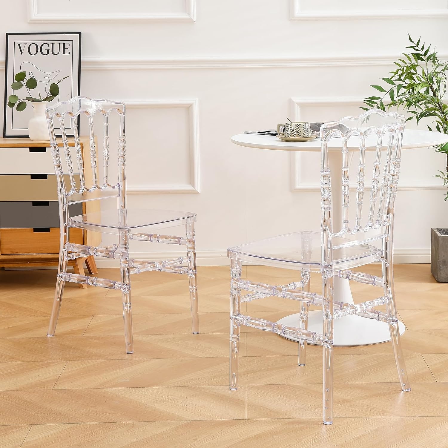 BOOSDEN Transparent Plastic Chair Napoleon - Stackable Polycarbonate Chair for Wedding, Parties & Dining Room with Elegant Design, 2 PACK