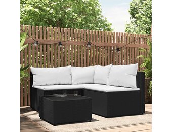 vidaXL Loungeset 4-delig Poly Rattan Zwart - 55% Korting
