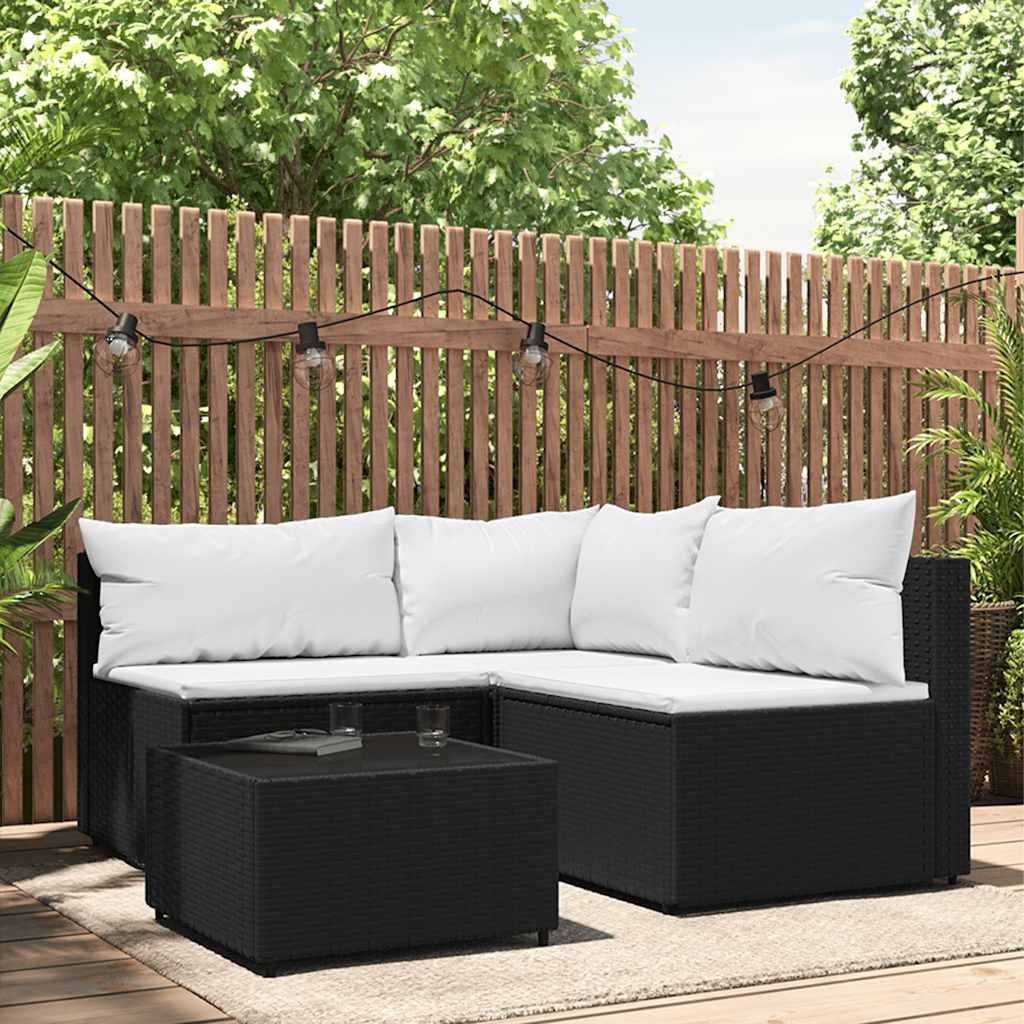 vidaXL Loungeset 4-delig Poly Rattan Zwart - 55% Korting