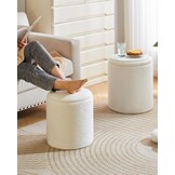 IBUYKE Set van 2 ronde Ottomaanse met opslag, fleece Ottomaanse opbergdoos, opbergpoef bijzettafel salontafel, multifunctionele voetensteun kruk voor woonkamer en slaapkamer, wit WBD015W