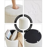 IBUYKE Set van 2 ronde Ottomaanse met opslag, fleece Ottomaanse opbergdoos, opbergpoef bijzettafel salontafel, multifunctionele voetensteun kruk voor woonkamer en slaapkamer, wit WBD015W