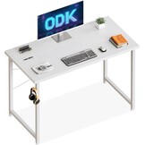 ODK Small Computer Desk White 100 x 48 x 74 cm With Headphone Holder and Storage Bag - Wooden PC Table for Home, Office