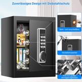 Grote vuurvaste kluis van 45 liter, met brandveilige documententas, digitale meubelkluis met 2 sleutels en uitneembaar rek, elektronische kluis voor DIN A4-ordners, contant geld, medicijnen