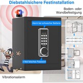 Grote vuurvaste kluis van 45 liter, met brandveilige documententas, digitale meubelkluis met 2 sleutels en uitneembaar rek, elektronische kluis voor DIN A4-ordners, contant geld, medicijnen