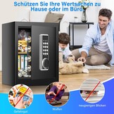 Grote vuurvaste kluis van 45 liter, met brandveilige documententas, digitale meubelkluis met 2 sleutels en uitneembaar rek, elektronische kluis voor DIN A4-ordners, contant geld, medicijnen