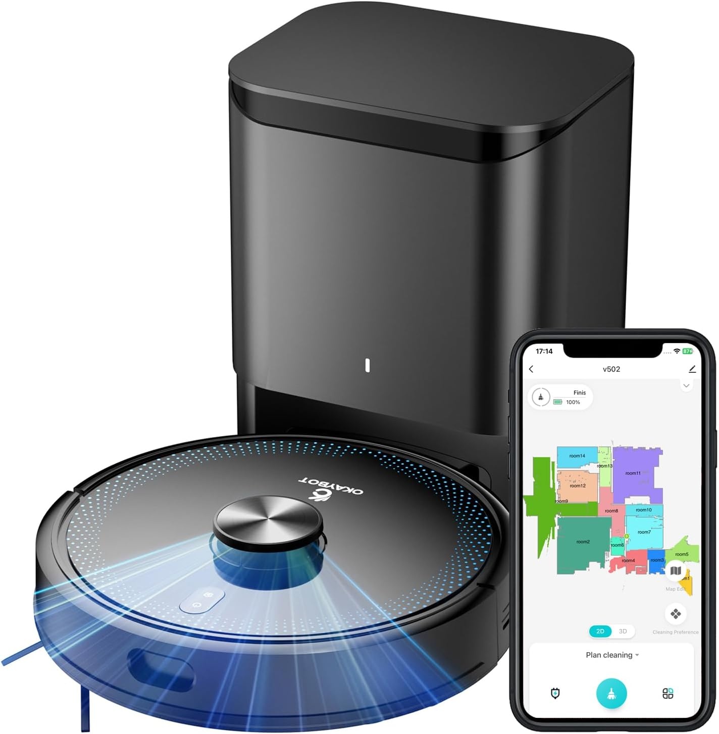 V2 Robotstofzuiger met Dweilfunctie en Automatisch Ledigen 3.5L, 4000Pa, LiDAR Navigatie, 3D Mapping, App Besturing, Stofzuiger Robot Ideaal voor Huisdierharen, Tapijten en Harde Vloeren