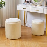 IBUYKE Set of 2 Round Ottoman with Storage, Velvet Vanity Stool for Makeup, Modern Padded Seat Coffee Table, Multipurpose Footrest Stool for Living Room & Bedroom, White WBD005W