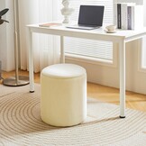 IBUYKE Set of 2 Round Ottoman with Storage, Velvet Vanity Stool for Makeup, Modern Padded Seat Coffee Table, Multipurpose Footrest Stool for Living Room & Bedroom, White WBD005W