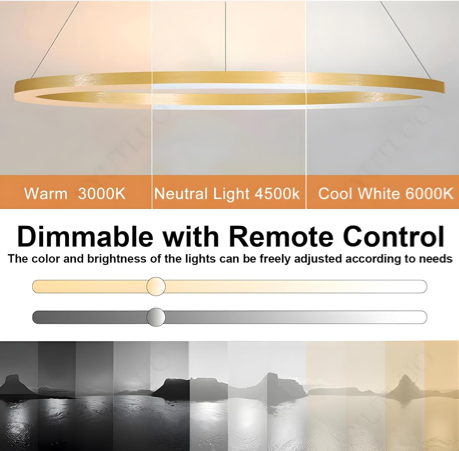 Modern DIY Circle LED Chandelier | 1 Gold Rings:100cm=45W | Metal + Acrylic LED Pendant Lamp | 2.4G Dimmable Remote Control | Round Ceiling Pendant Light Living Room Bedroom Dining Room Kitchen