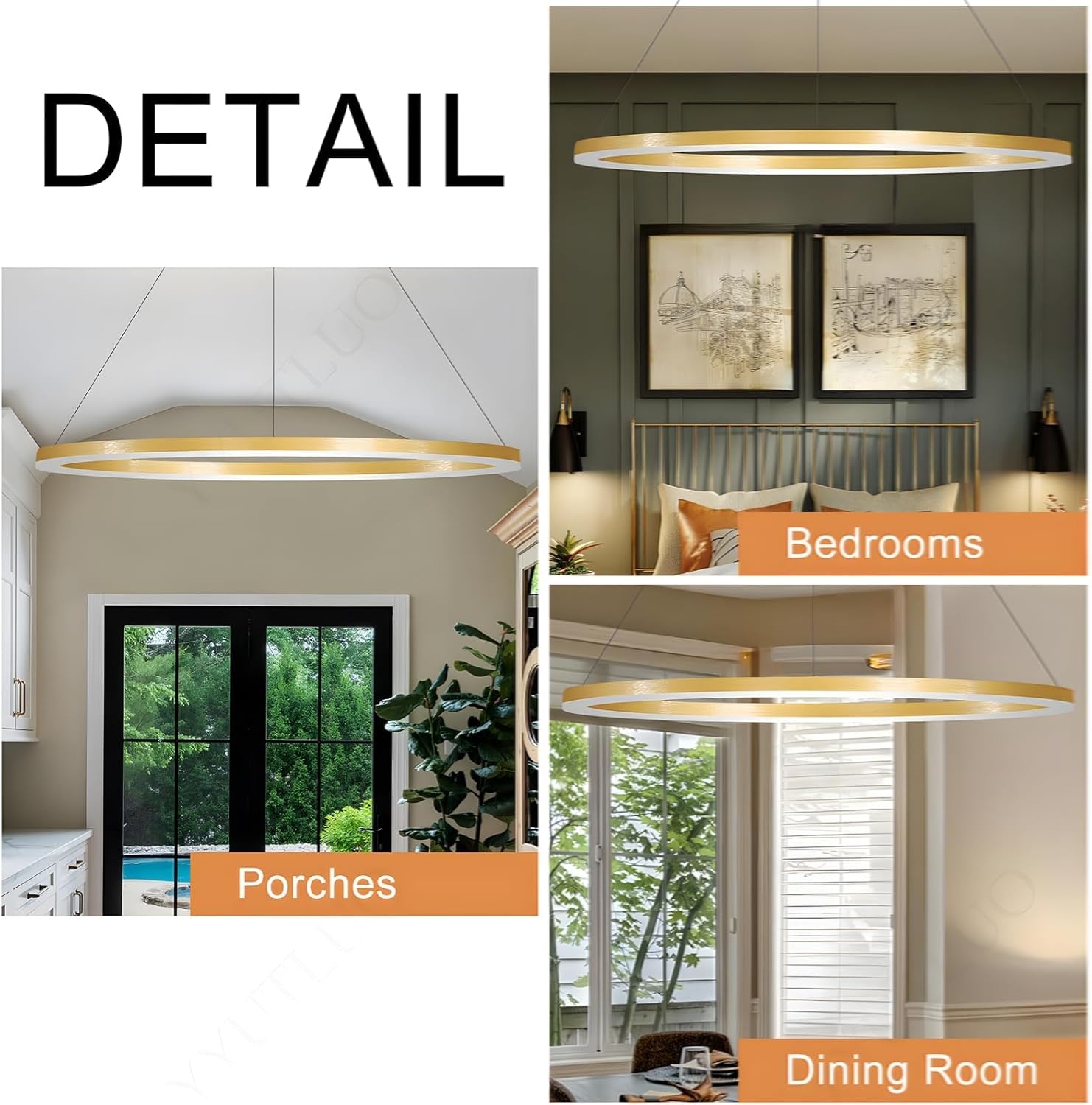 Modern DIY Circle LED Chandelier | 1 Gold Rings:100cm=45W | Metal + Acrylic LED Pendant Lamp | 2.4G Dimmable Remote Control | Round Ceiling Pendant Light Living Room Bedroom Dining Room Kitchen