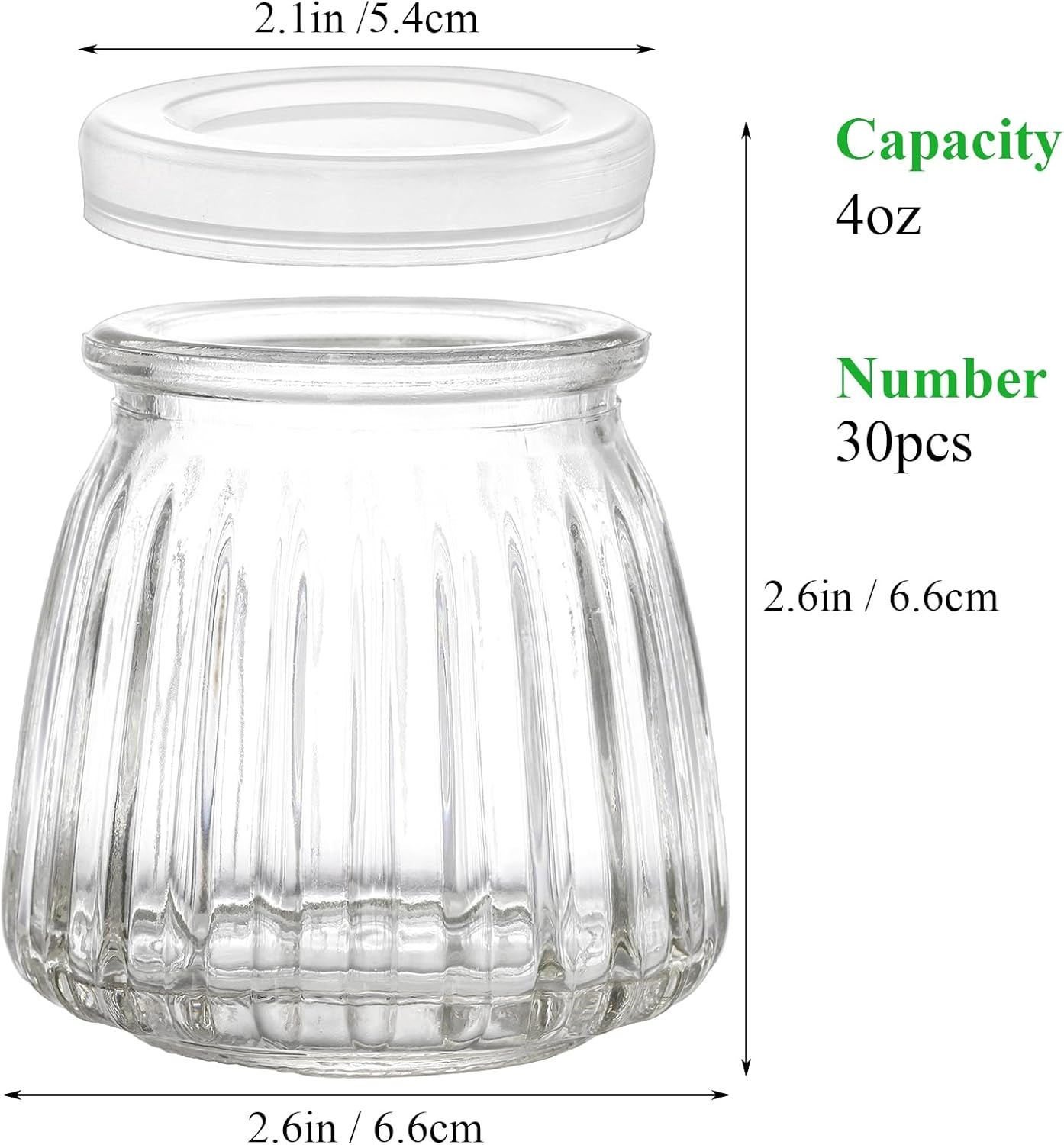 Fasmov 30 stuks kleine yoghurtglazen met deksel, 120 ml, weckpotten, tulpglas, dessertglas, perfect voor jam, honing, pudding, melk, yoghurt, gelei