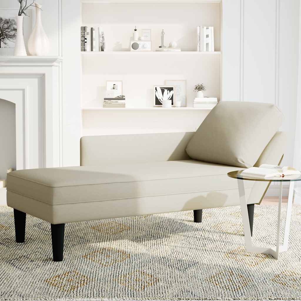 vidaXL Chaise longue met kussen&rechterarmleuning fluweel crèmekleurig