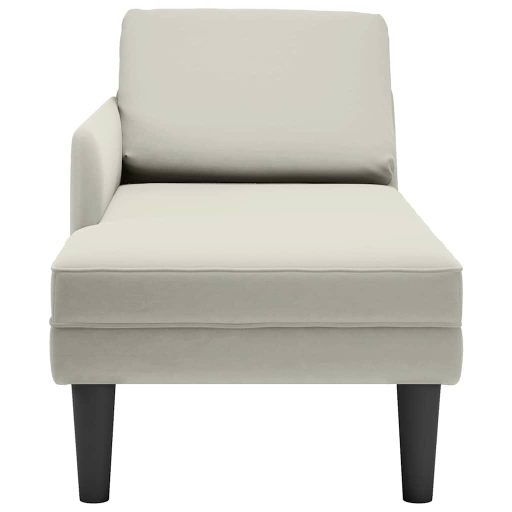 vidaXL Chaise longue met kussen&rechterarmleuning fluweel crèmekleurig