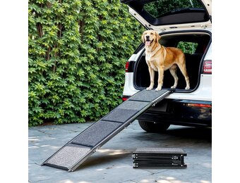 CO-Z Dog Ramp for Car, 160 cm Folding Pet Ramp for Large Dogs up to 90 kg with Non-Slip Rug Surface, Portable Dog Pet Stairs for Car SUV Truck Bed Sofa, Indoor and Outdoor Use