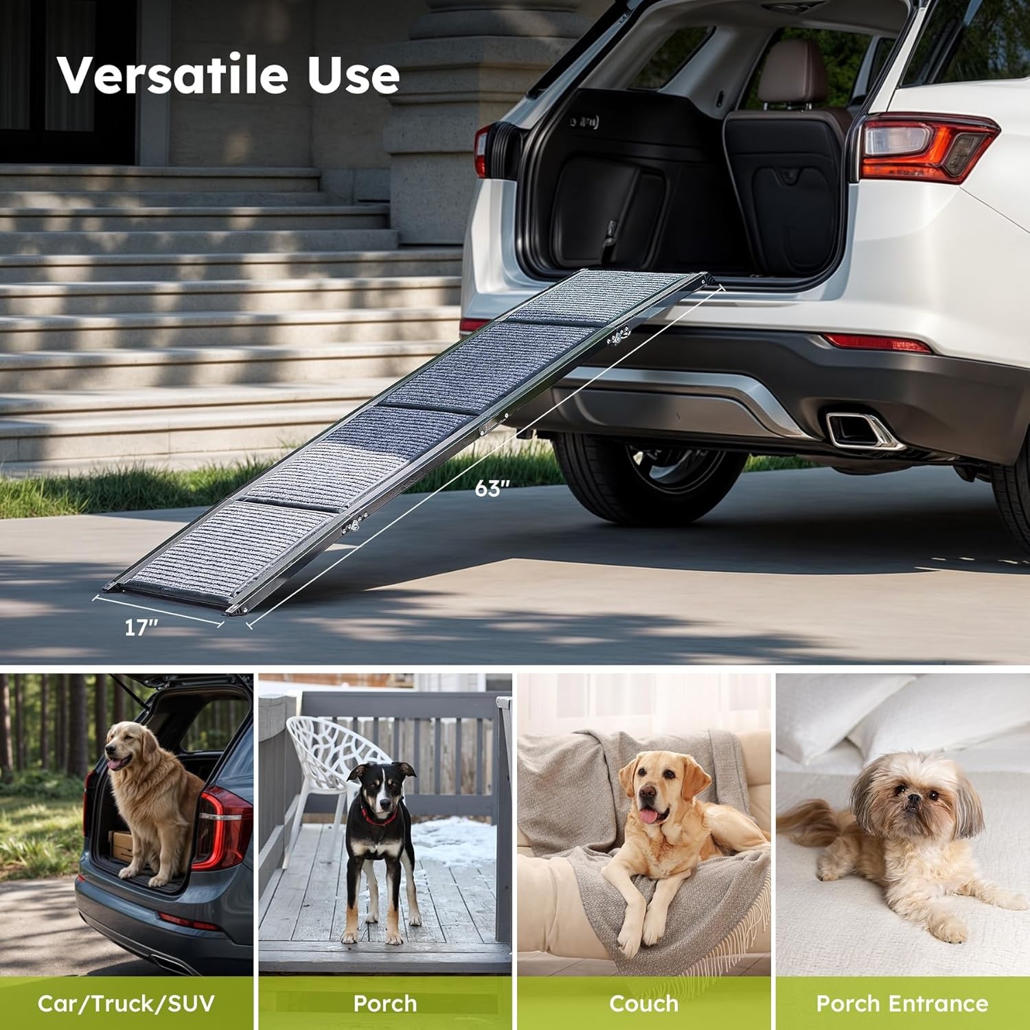 CO-Z Dog Ramp for Car, 160 cm Folding Pet Ramp for Large Dogs up to 90 kg with Non-Slip Rug Surface, Portable Dog Pet Stairs for Car SUV Truck Bed Sofa, Indoor and Outdoor Use