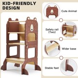labebe Leertoren vanaf 1 jaar, groot formaat Montessori leertoren inklapbaar, 3-in-1 multifunctionele leertoren met tekening krijtbord-bruine beer
