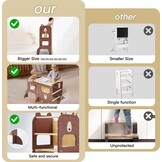 labebe Leertoren vanaf 1 jaar, groot formaat Montessori leertoren inklapbaar, 3-in-1 multifunctionele leertoren met tekening krijtbord-bruine beer