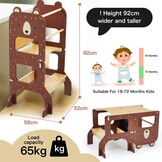 labebe Leertoren vanaf 1 jaar, groot formaat Montessori leertoren inklapbaar, 3-in-1 multifunctionele leertoren met tekening krijtbord-bruine beer