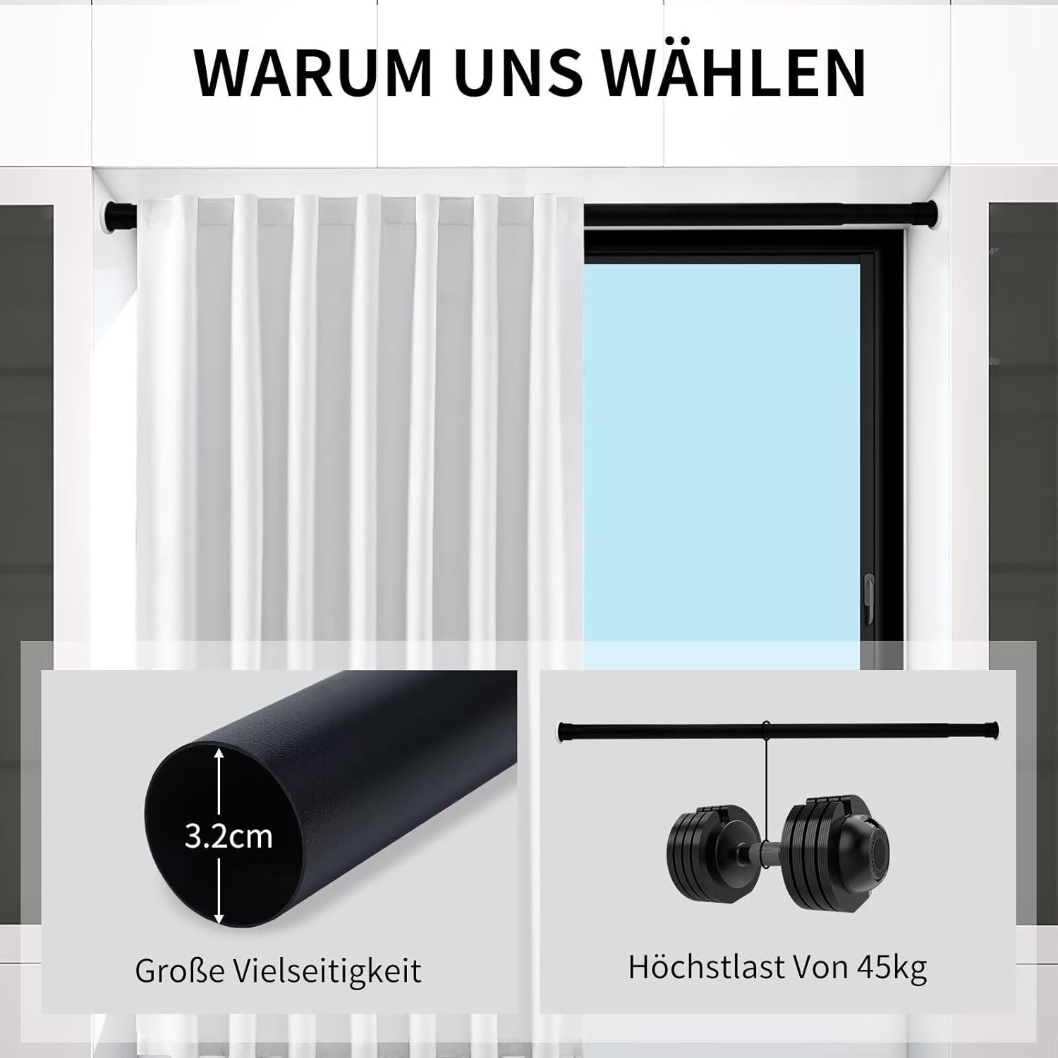 Joydeco Verstelbare Douchestang 70-110cm (RVS) - Zonder Boren - 30% Korting!
