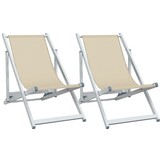 vidaXL Strandstoelen Inklapbaar 2 st Aluminium/Textileen Crème - 57% Korting!