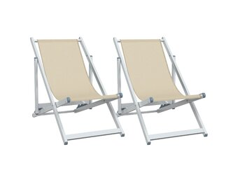 vidaXL Strandstoelen Inklapbaar 2 st Aluminium/Textileen Crème - 57% Korting!