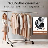 Camabel Kledingrek met wieltjes, metaal, uittrekbaar, lengte 130-190 cm, robuuste stang voor metalen hoogte, maximale belasting 180 kg, verstelbaar, opvouwbaar, voor kapstok, kapstok, verchroomd, met