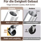 Camabel Kledingrek met wieltjes, metaal, uittrekbaar, lengte 130-190 cm, robuuste stang voor metalen hoogte, maximale belasting 180 kg, verstelbaar, opvouwbaar, voor kapstok, kapstok, verchroomd, met