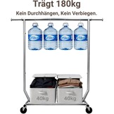 Camabel Kledingrek met wieltjes, metaal, uittrekbaar, lengte 130-190 cm, robuuste stang voor metalen hoogte, maximale belasting 180 kg, verstelbaar, opvouwbaar, voor kapstok, kapstok, verchroomd, met