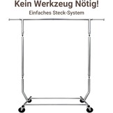 Camabel Kledingrek met wieltjes, metaal, uittrekbaar, lengte 130-190 cm, robuuste stang voor metalen hoogte, maximale belasting 180 kg, verstelbaar, opvouwbaar, voor kapstok, kapstok, verchroomd, met