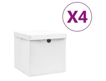 vidaXL Opbergboxen met deksel (4 stuks) - 28x28x28 cm - Wit - 35% Korting!