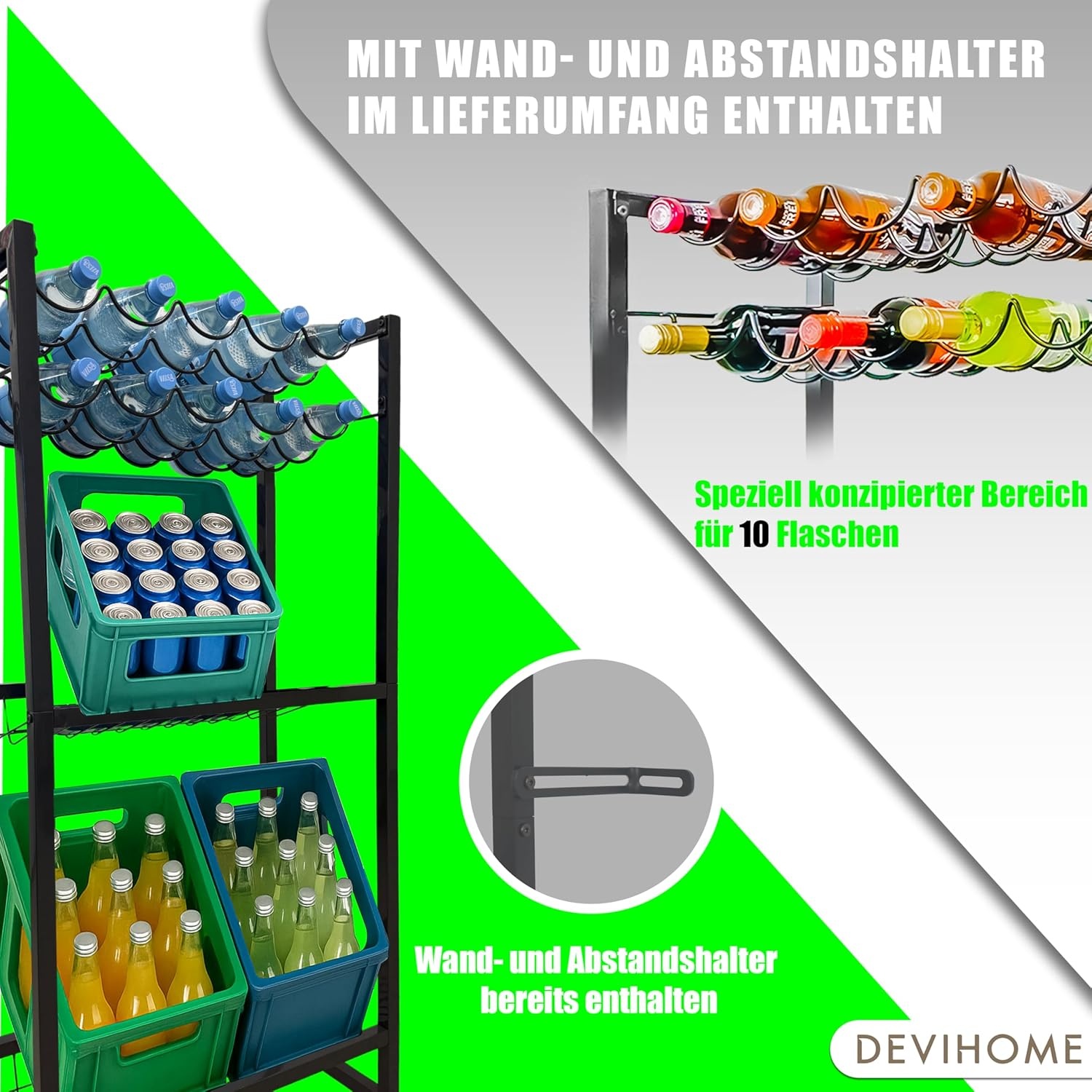 Drankrattenrek Antracietgrijs - 3x Kratten + 10x Flessen (30% Korting)