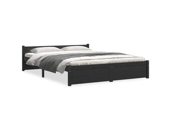vidaXL Bedframe massief hout zwart 135x190 cm