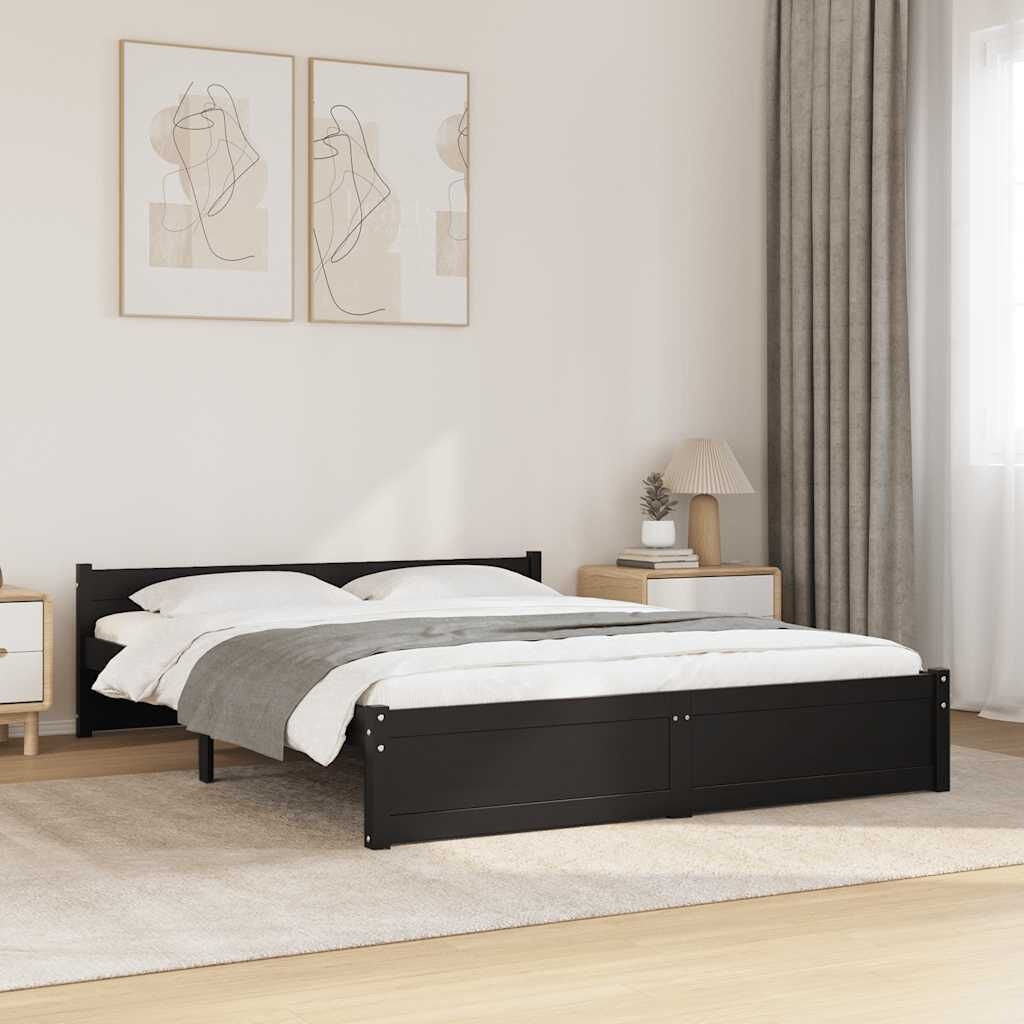vidaXL Bedframe massief hout zwart 135x190 cm
