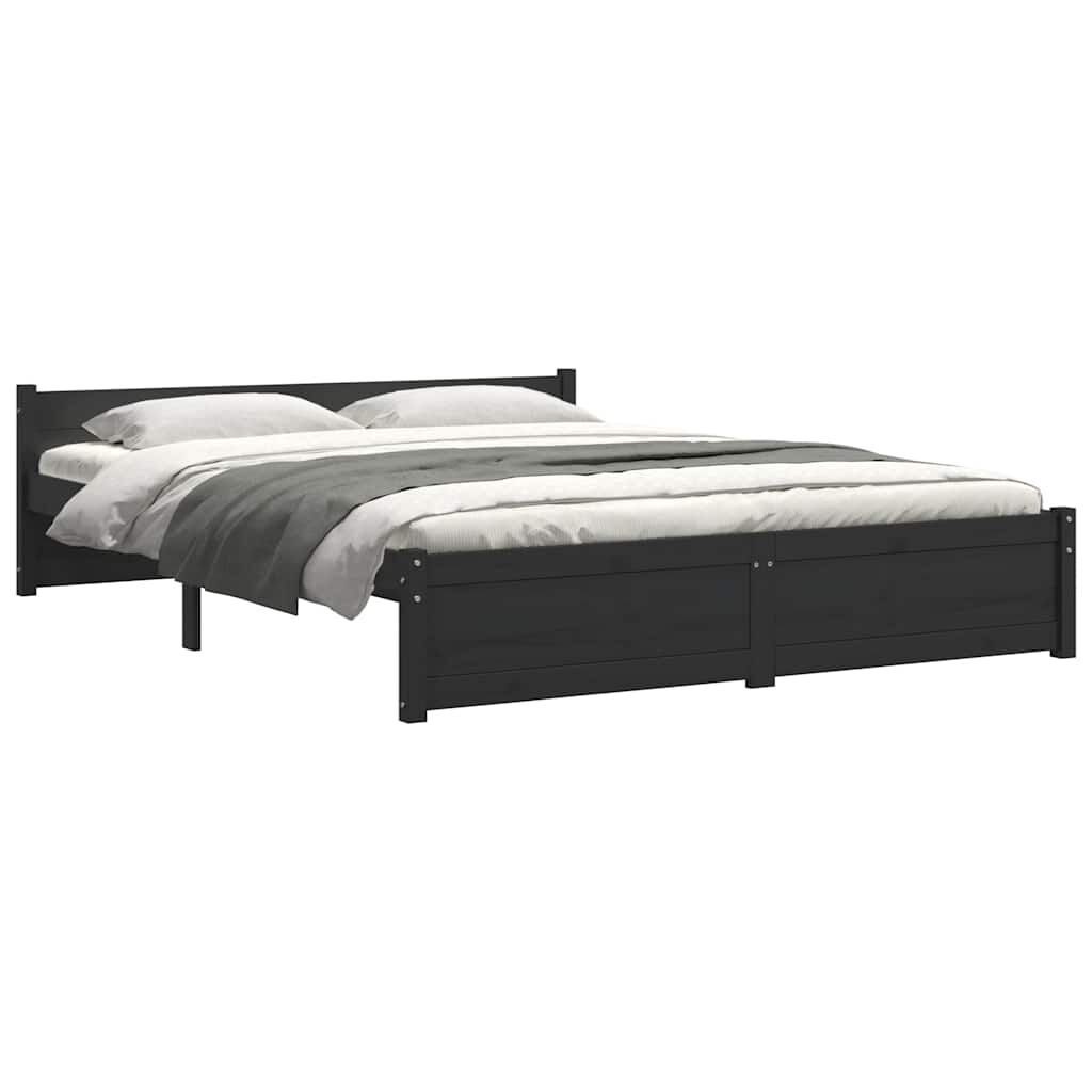 vidaXL Bedframe massief hout zwart 135x190 cm