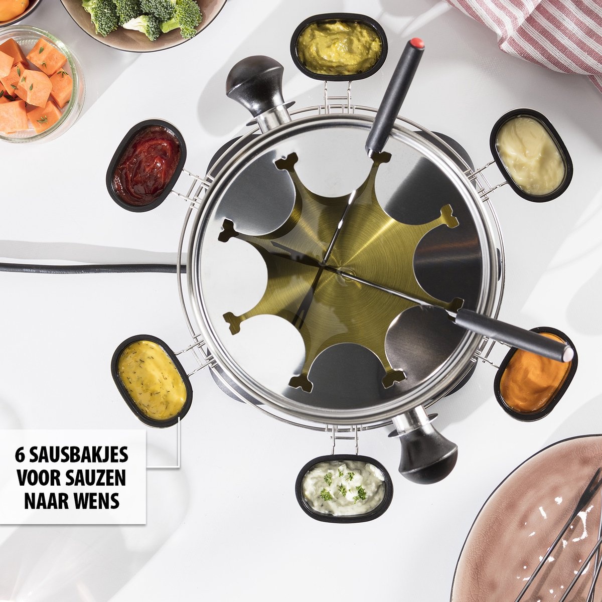 Tristar Fondueset Elektrisch FO-1109 - 1400W - 1,3L voor 8 personen - Incl bakjes, fonduering, vorkjes