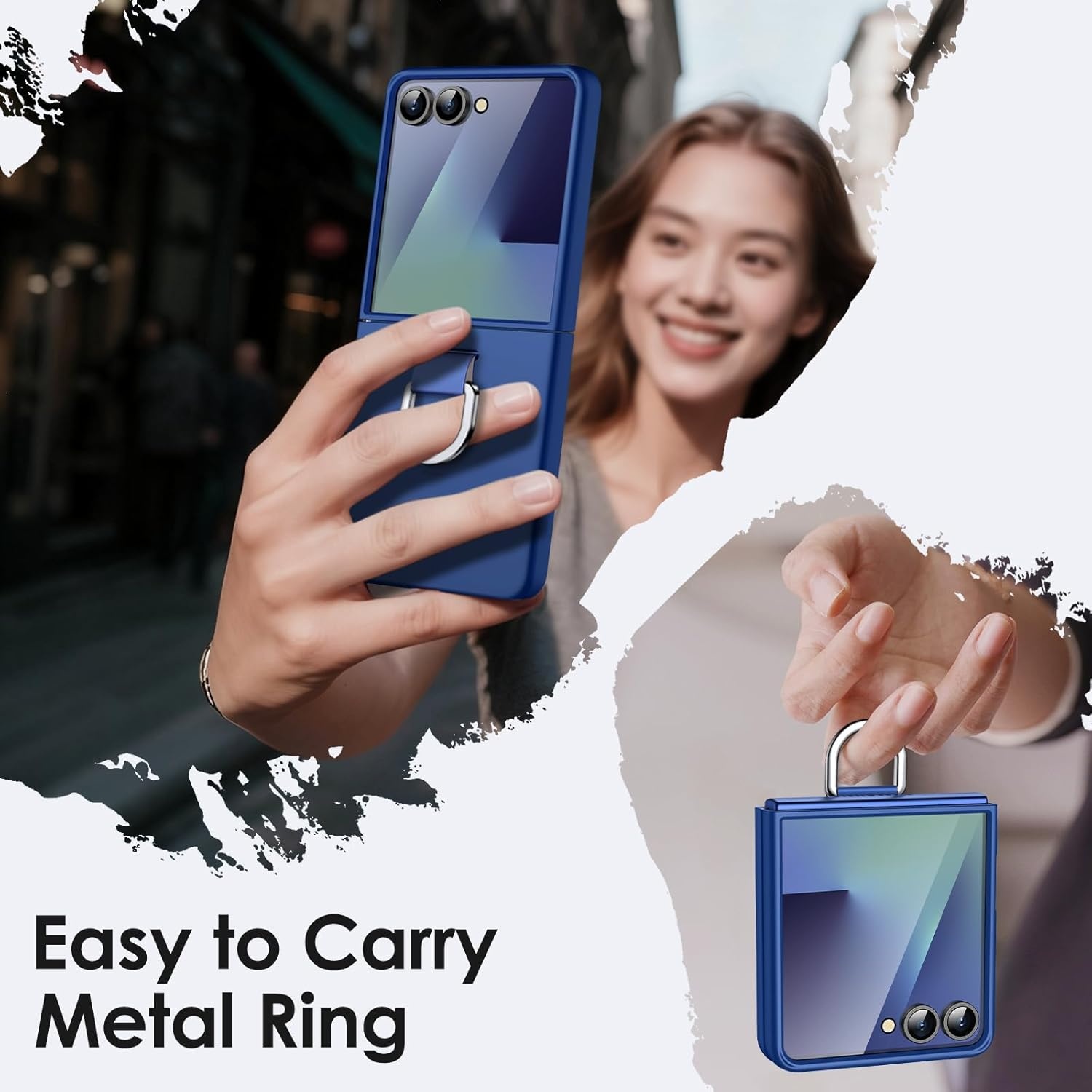 JETech Case Samsung Z Flip 7 2025 met Ring - Blauw Schaduw (37% Korting!)