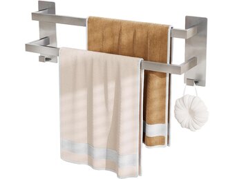 Handdoekhouder RVS Dubbel met Haken - 40cm - 42% Korting!