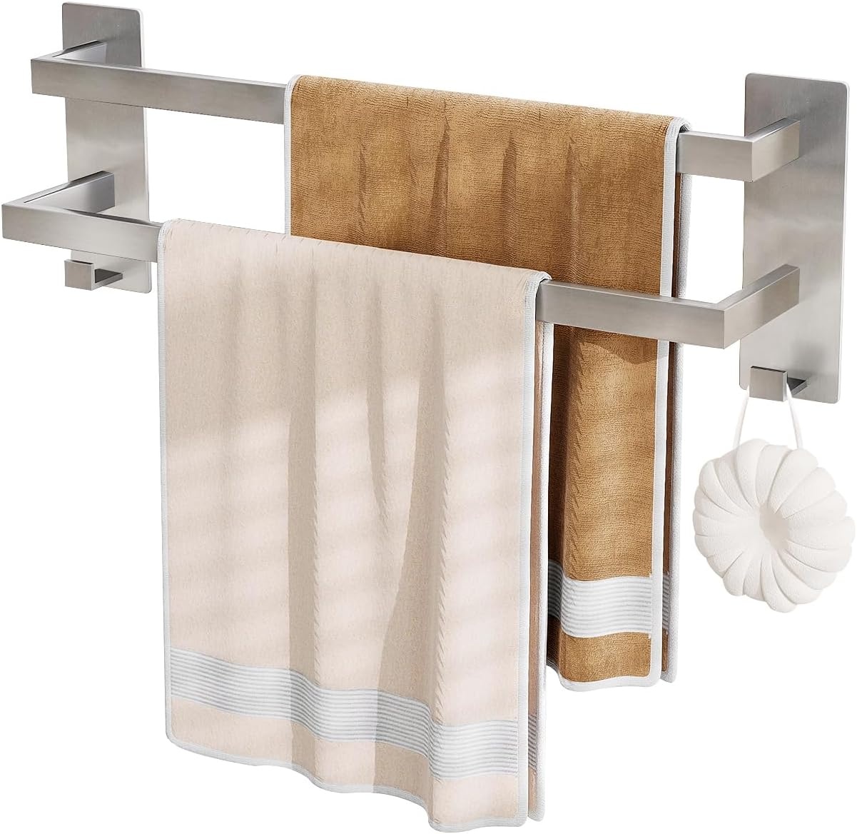 Handdoekhouder RVS Dubbel met Haken - 40cm - 42% Korting!