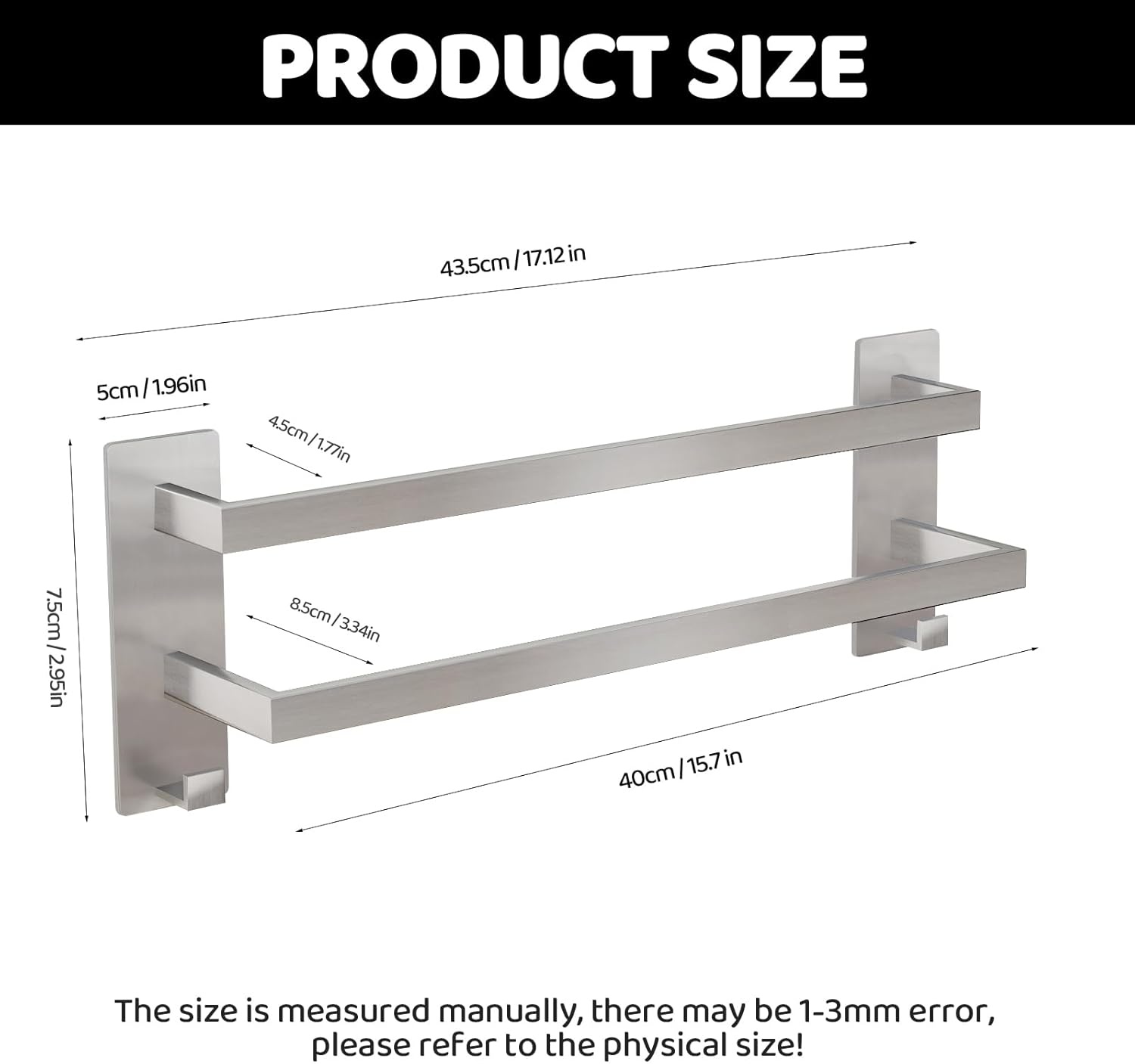 Handdoekhouder RVS Dubbel met Haken - 40cm - 42% Korting!