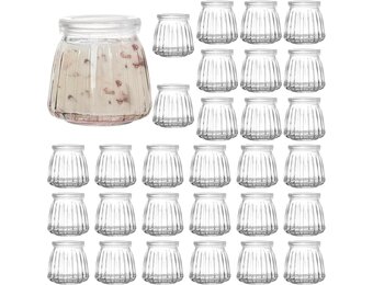 Fasmov 30 stuks kleine yoghurtglazen met deksel, 120 ml, weckpotten, tulpglas, dessertglas, perfect voor jam, honing, pudding, melk, yoghurt, gelei