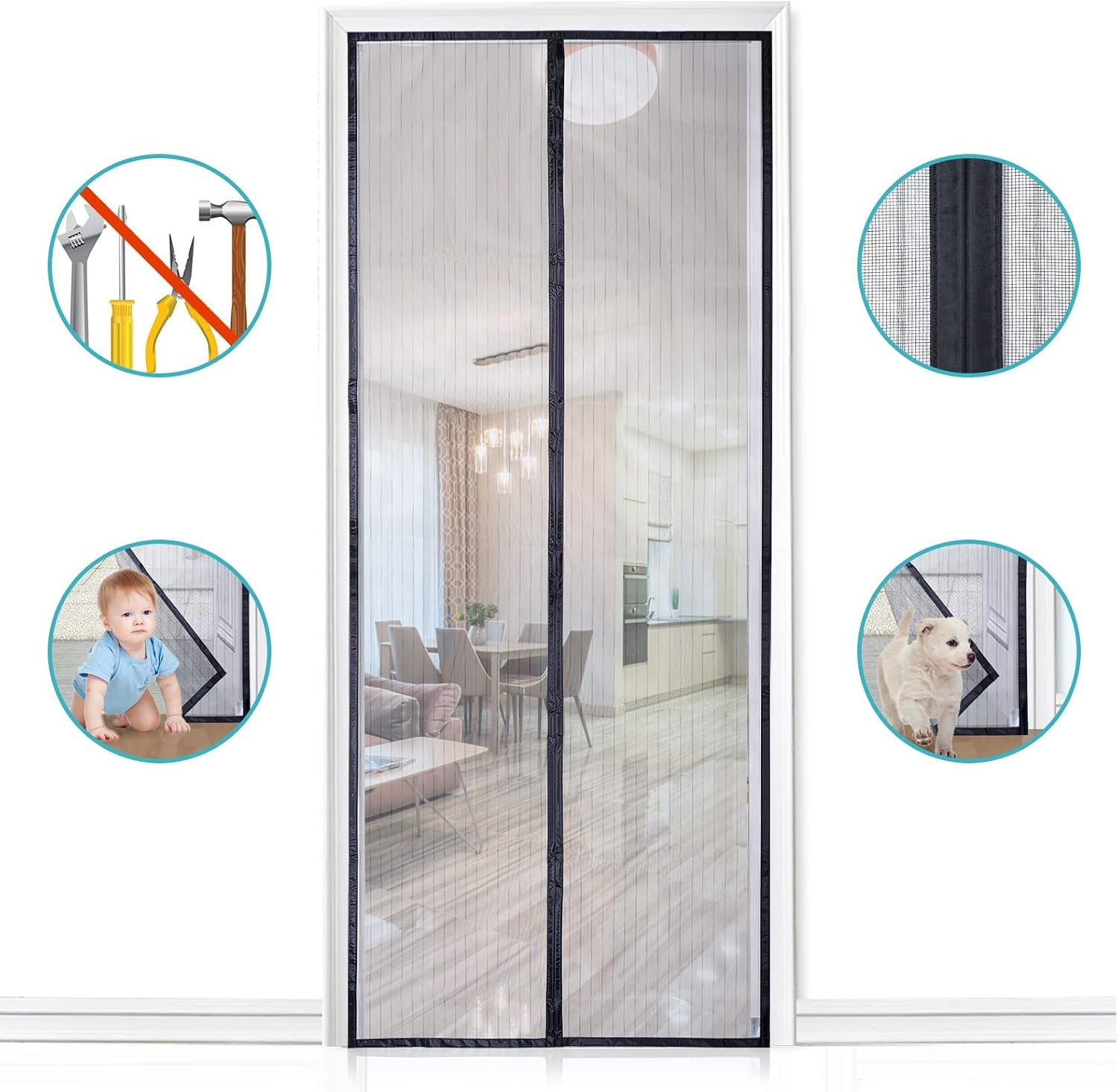 Apalus Fly Screen Door, Magnetic Insect Protection, Ideal for Balcony Doors, Cellar Doors and Patio Doors, Easy to Attach with Adhesive, No Drilling, Cannot be Shortened, 100 x 230 cm