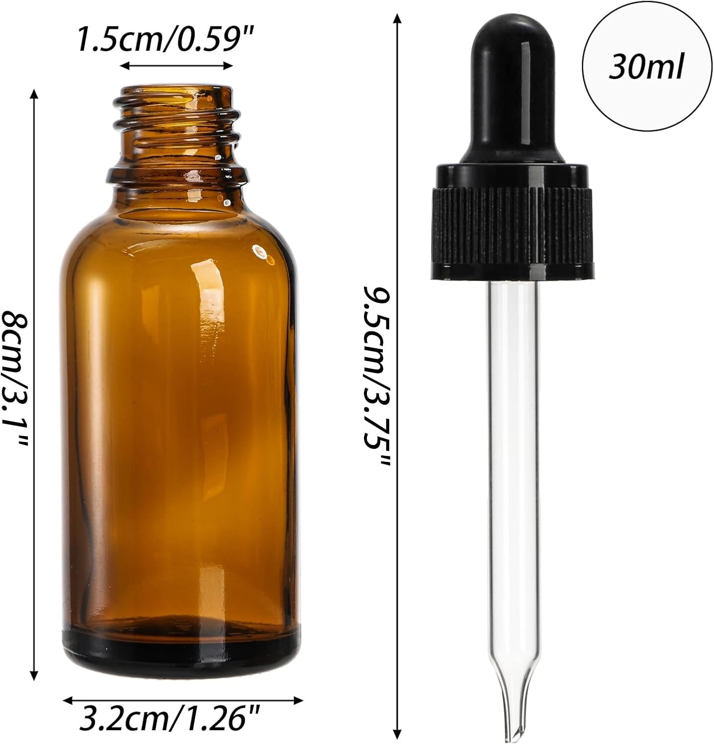 Lawei 24x 30ml Barnsteenkleurige Glazen Druppelflesjes | 30% Korting