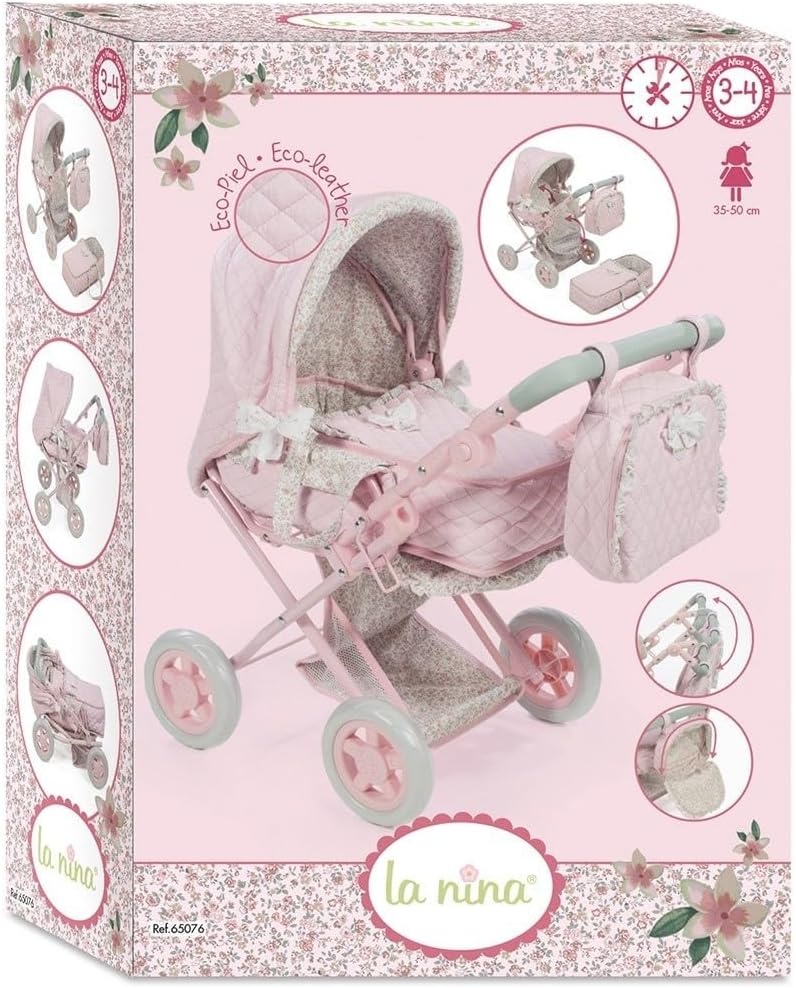 Diset La Nina Poppenwagen/Buggy - Violet/Roze Bloemen | 47% Korting