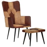 vidaXL Fauteuil met voetensteun - Echt Leer & Canvas - Bruin - 59% Korting!