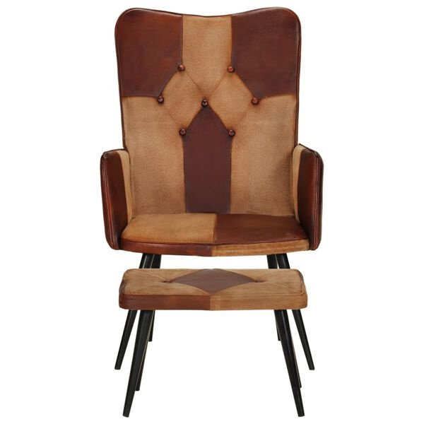 vidaXL Fauteuil met voetensteun - Echt Leer & Canvas - Bruin - 59% Korting!