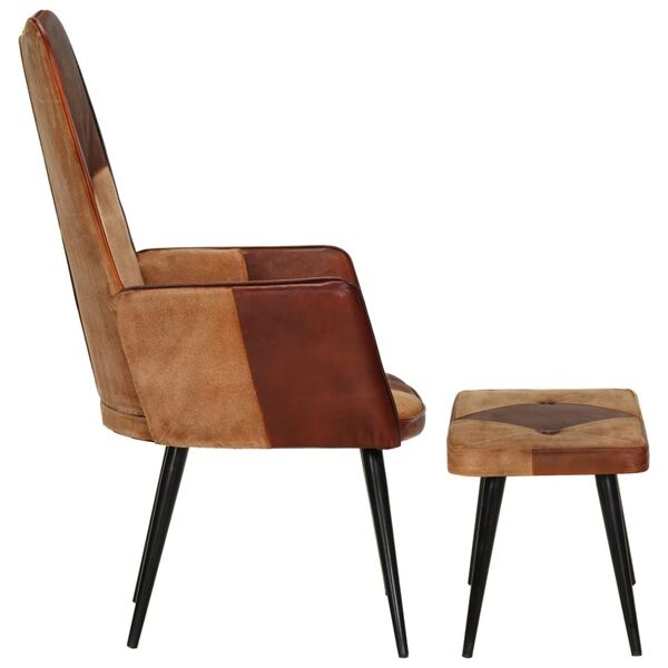 vidaXL Fauteuil met voetensteun - Echt Leer & Canvas - Bruin - 59% Korting!