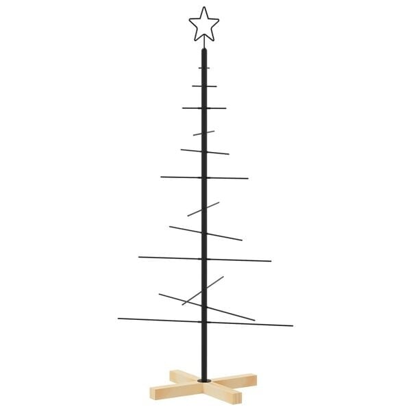 vidaXL Kerstdecoratie kerstboom met houten basis 120 cm metaal zwart