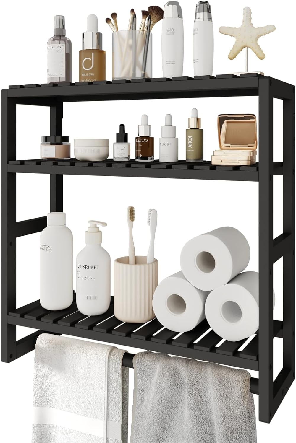 Bamworld Bamboo Badkamerrek - 3 etages, Verstelbaar & Ruimtebesparend (Zwart) - 37% Korting