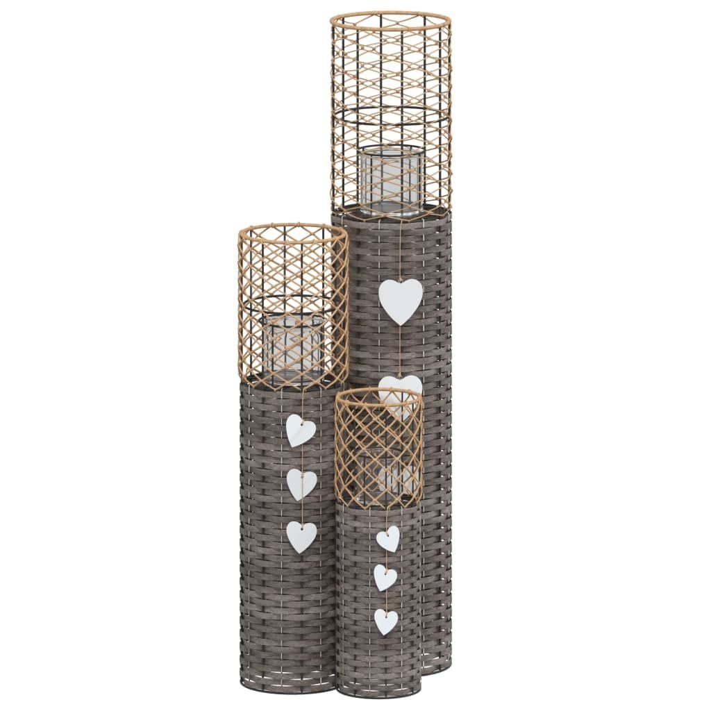 VidaXL Kaarsenhouders Set (3 st) - Wicker Grijs - Nu 69% Korting!