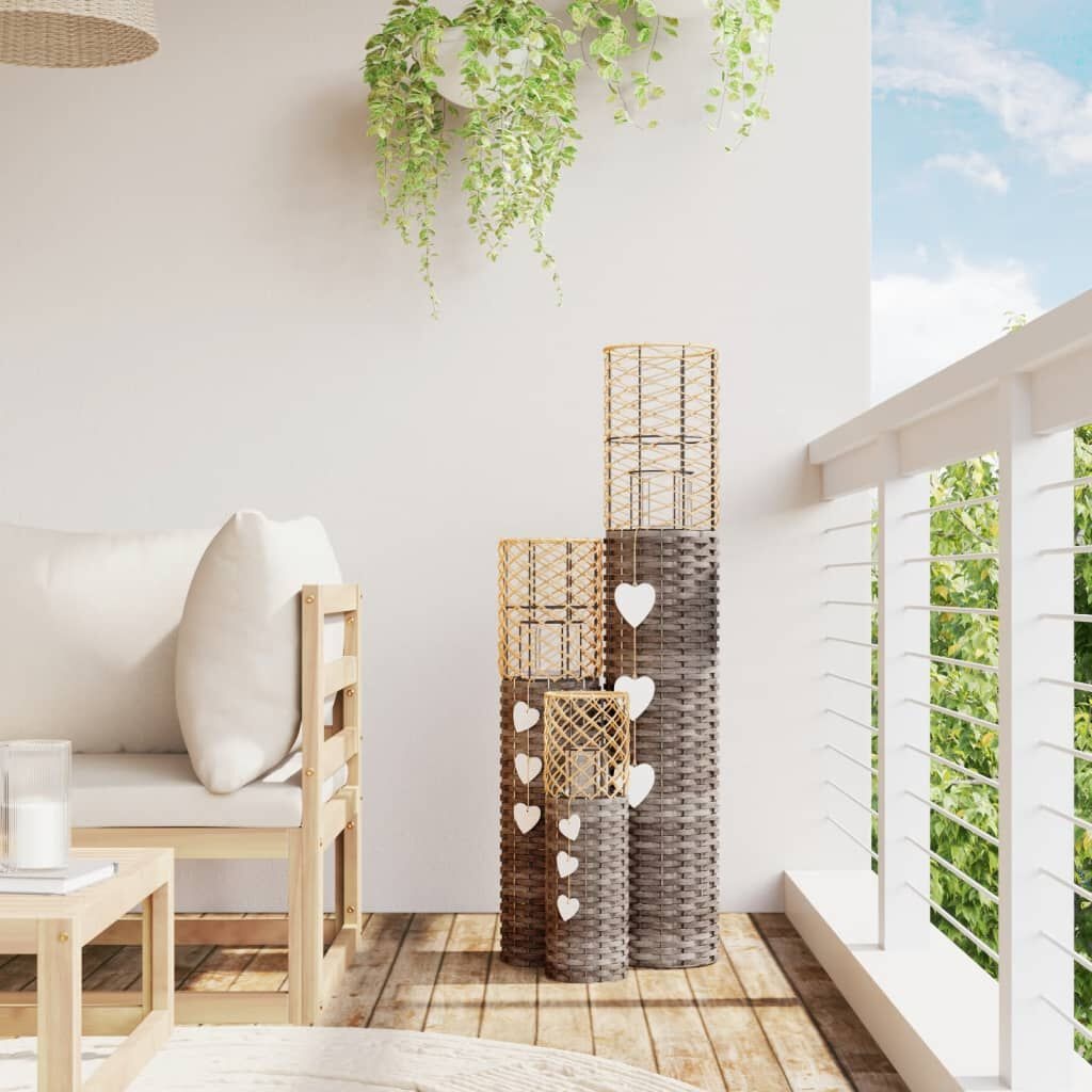 VidaXL Kaarsenhouders Set (3 st) - Wicker Grijs - Nu 69% Korting!